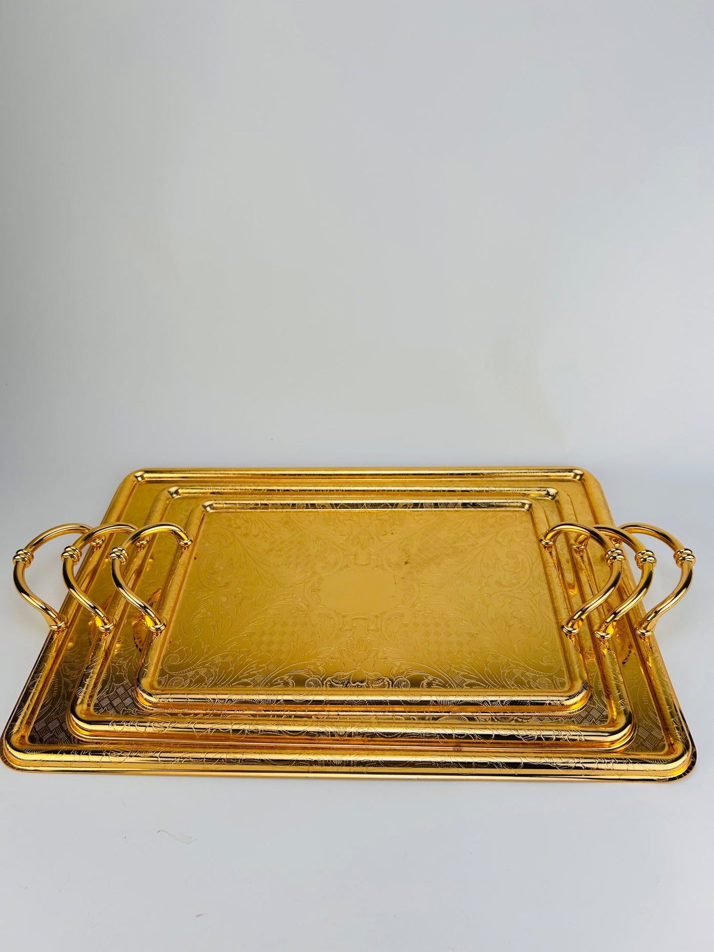 3PCS Golden Luxury Metal Serving Tray