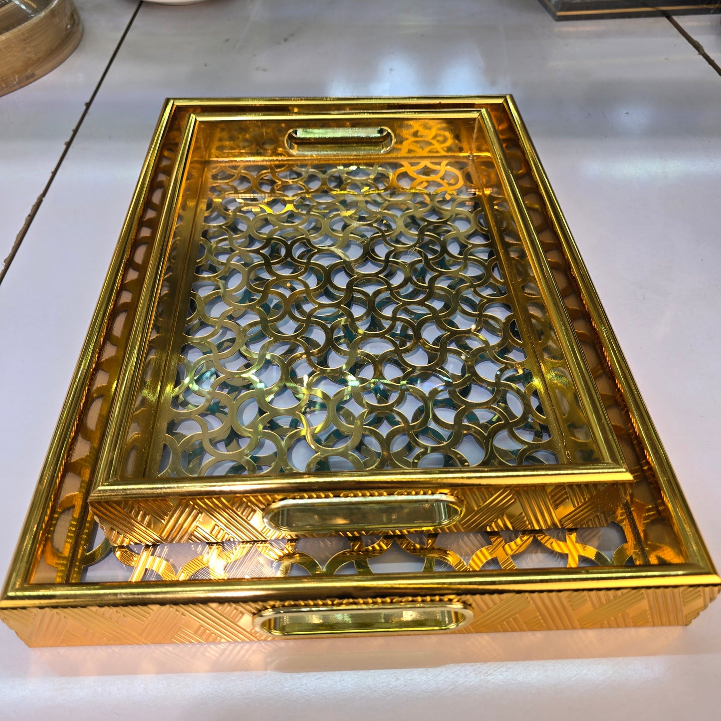 tray
3 tray
serving tray
transparent tray
decorative tray
food tray
serving tray with handles
serveware
dinner trays
glass tray
large serving tray
gold serving tray
golden serving dish
golden serving tray
golden tray